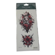Tatuaje Temporal Premium Neo-Tradicional - Diseño Mujer Zorro y Flores - Resistencia al Agua