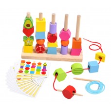 Juego Montessori para Apilar y Enhebrar 5 columnas - Bloques de Construcción - Juguete Didáctico por Mayor