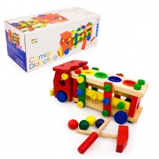 Camión de Madera Didáctico Infantil con Martillo Multicolor – Juego Educativo Sensorial - 30x12 cm - Cubeta Toys