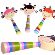 Pandereta Sonajero Cascabel de Madera con Caritas Nenes Nenas - Juego Musical Sensorial Bebés - Juguetes por Mayor