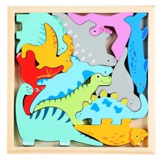 Juego de Encastre Madera Tetris Dinosaurios - 12 Piezas con Base - Juego Creativo 17x17 cm Venta Mayorista