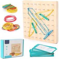 Geoplano Montessori de Madera: Juego Educativo con Tarjetas de Desafío y Bandas Elásticas
