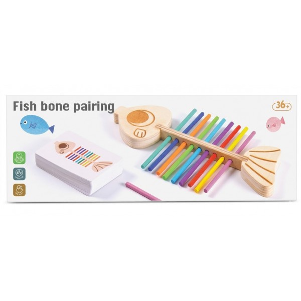Juego Didáctico de Madera - Fish Bone Pairing (Asociación de Espinas de Pescado) - 23,5x8 cm