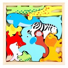 Juego de Encastre Madera tipo Tetris Animales de la Selva – Rompecabezas Didáctico Por Mayor | Descubrí y Crecé Jugando  | 17x17 cm 12 piezas