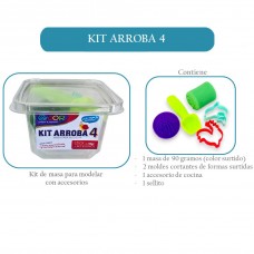 Kit arroba 4 masa para modelar 90 grs + 2 accesorios + 1 acc. de cocina + 1 sellito - Juguetes didácticos para jardines de infantes x mayor A4