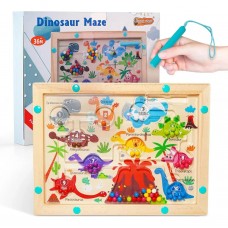 Laberinto Magnético de Madera Dinos Montessori: Juego de Clasificación de Colores y Motricidad Fina