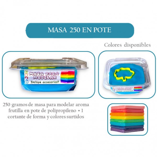 Masa plastilina infantil x 250 grs en pote + cortante atóxica con aroma - Proveedor mayorista de juguetes didácticos M250P
