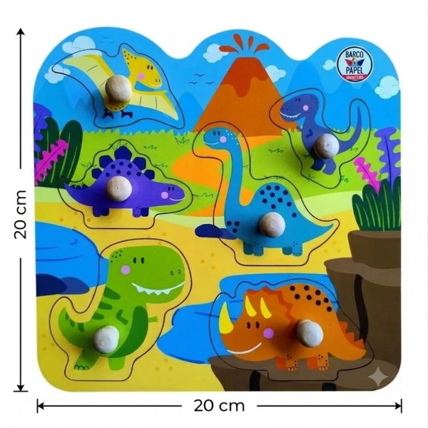 Mis Primeros Encastres en Madera Barco de Papel Dinosaurios -20x20 cm - con Agarre Mis Primeros Encastres en Madera Barco de Papel Dinosaurios -20x20 cm - con Agarre