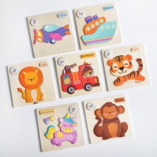 Rompecabezas de madera x 6 piezas en relieve 3D, 15 x 15 cm, distintos motivos - Juguete Didáctico Para Niños
