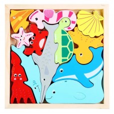 Juego de Encastre Madera Tetris Animales de Mar - Aprendizaje Ludico 17x17 cm 12 Piezas por Mayor