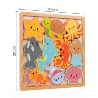 Rompecabezas Tetris Didáctico de Madera Encastrable Animales Marinos 20x20 cm