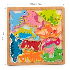Rompecabezas Tetris Didáctico de Madera Encastrable Dinosaurios 20x20 cm