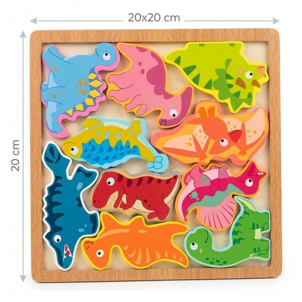Rompecabezas Tetris Didáctico de Madera Encastrable Dinosaurios 20x20 cm