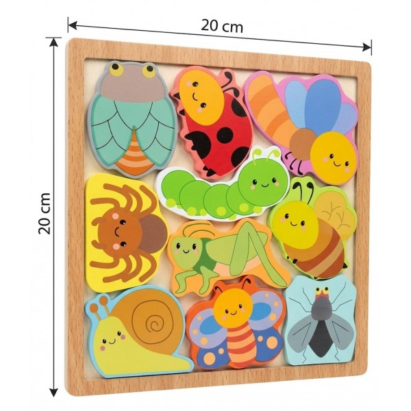 Rompecabezas Tetris Didáctico de Madera Encastrable Insectos del Jardín 20x20 cm