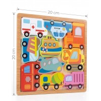 Rompecabezas Tetris Didáctico de Madera Encastrable Medios de Transporte 20x20 cm
