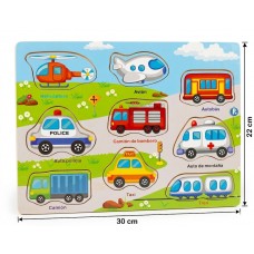 Rompecabezas Encastrable de Madera Infantil - Medios de Transporte - 30x22 cm