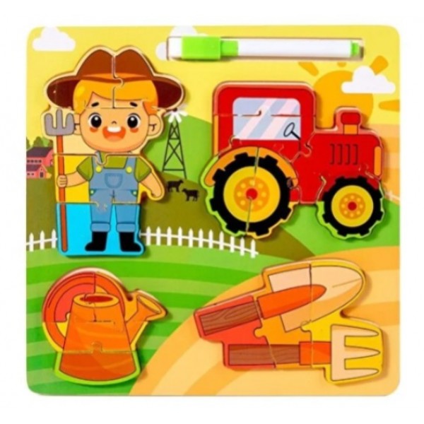 Rompecabezas de Encastre con Pizarra Colores Vivos Profesiones 22x22 cm | Juego Educativo 3 en 1 con Marcador para Niños M439