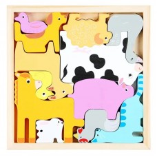 Juego de Encastre Madera Tetris Animales de la Granja - Aprendizaje Ludico 17x17 cm 12 Piezas - Juguetes Por Mayor
