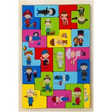 Rompecabezas Tetris de Madera Profesiones - Juego Montessori Artesanal - 15x22 cm - Juguetes de Madera por Mayor