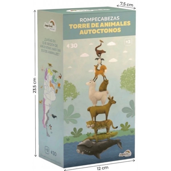 Rompecabezas Vertical Tipo Torre Infantil - 30 Piezas Didáctico - Animales Autóctonos