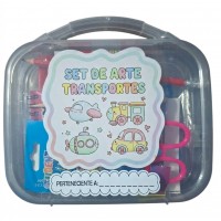 Set de Arte Infantil Transportes en Acción - Kit de Dibujo y Pintura sobre Ruedas - 9 Elementos