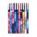 10 Bolígrafos trazo fino, tinta de colores, motivo Universo, en práctica cajita contenedora