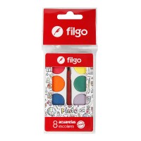 Acuarelas Filgo Pinto Escolares - Estuche de 8 Colores Surtidos + Pincel - Libtería x Mayor