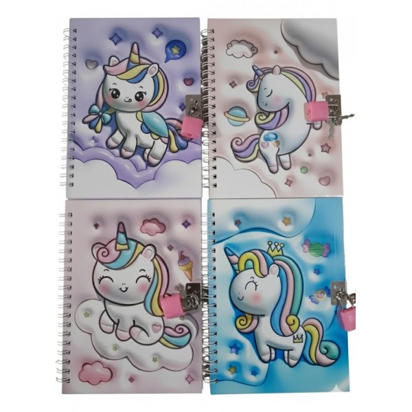 Diario Íntimo Unicornio Mágico con Candado (13x18 cm) - Varios Diseños - Librería Mayorista