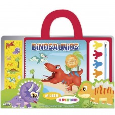 Valija didáctica Dinosaurios: 1 libro de cuento + 10 hojas para dibujar + 1 pincel + 6 acuarelas
