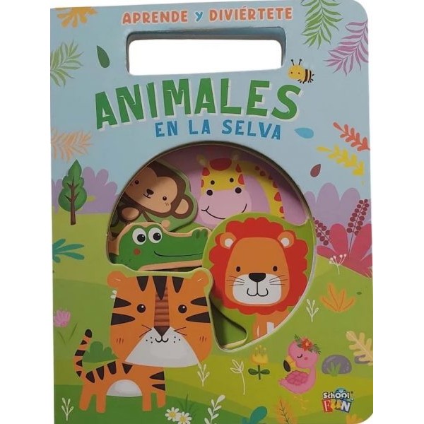 Animales de la Selva - Libro Infantil Aprende y Diviértete - Libro Tapa Dura Troquelado - 15x20 cm - 10 páginas