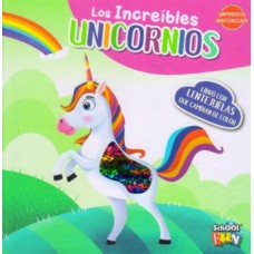 Libro con lentejuelas Los increíbles unicornios, 18x18 cm, imprenta mayúscula, didáctico y sensorial