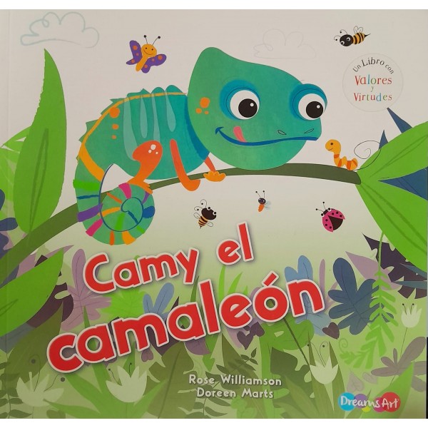 Libro de cuentos Camy el camaleón: 21x21 cm, tapa blanda, papel ilustración, 24 páginas