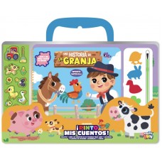 Valija didáctica Una historia en la granja – Libro infantil educativo con cuentos, stickers, acuarelas y figuras - 1 libro + stickers + acuarelas + pincel 