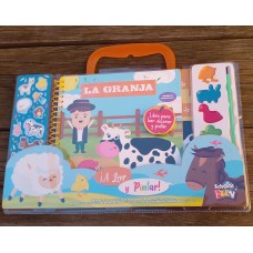 Valija didáctica La Granja: 1 libro de cuento de 40 páginas + stickers + 1 pincel + 6 acuarelas + figuras recortables