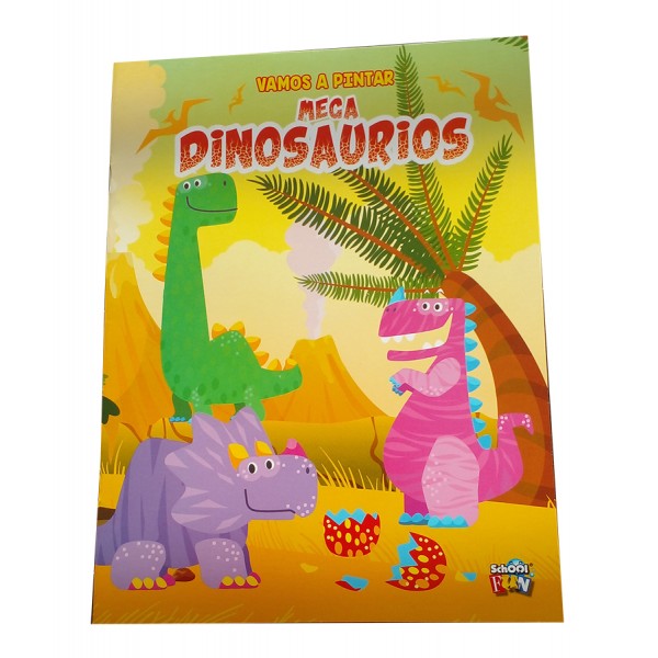 Vamos a pintar Mega Dinosaurios: libro infantil, tapa blanda, con guía de color, 28x21 cm